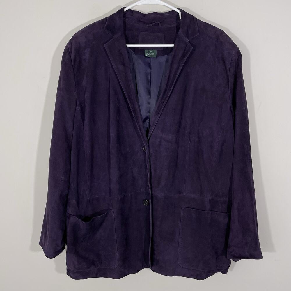 Vintage Lauren Ralph Lauren Purple Suede Leather Blazer Jacket 2X Academia Goth